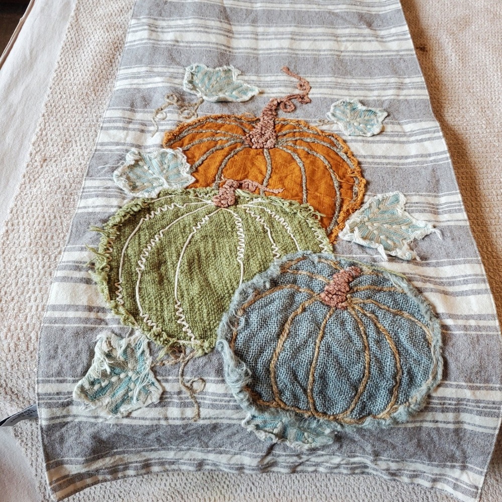 Artisan De Luxe Home Pumpkin Table Runner Embroidered Fall Autumn Decor 72x13